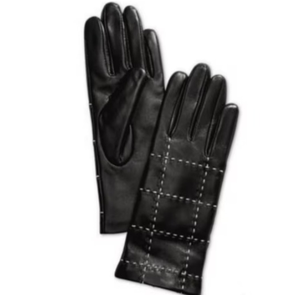 Charter Club Womens XL Touchscreen Plaid Topstitch Genuine Leather Gloves 1594